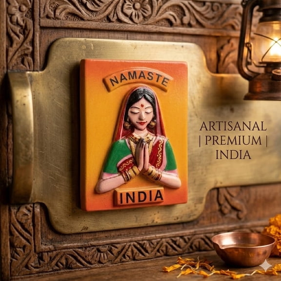 Namaste India 3D Ceramic Fridge Magnet - Traditional Indian Greeting Souvenir - Decorative Magnetic Art - Pack of 1