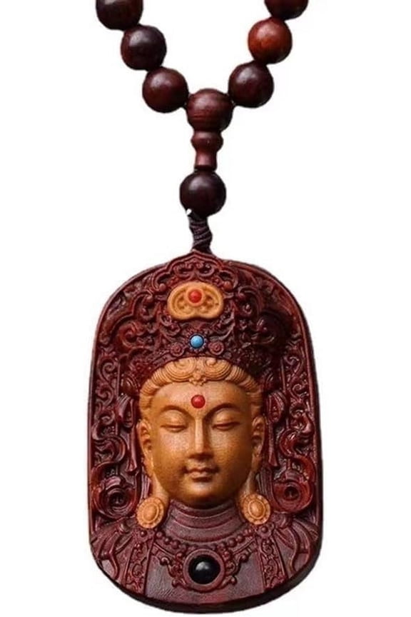 Agarwood Buddha Sandalwood Guanyin Bodhisattva Goddess Of Mercy Scripture Projection Necklace,Protection Amulet Necklace