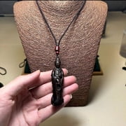 Agarwood Engraved Nanhai Guanyin Handle with Handmade Rope Wooden Pendant