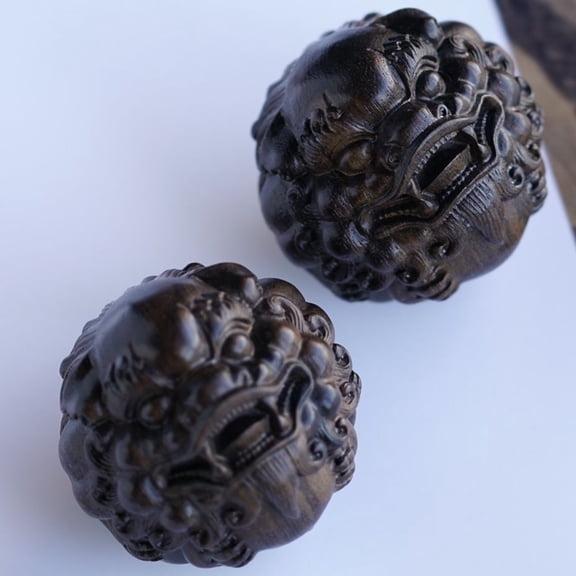 Agarwood Pixiu Meditation Balls Pair Hand Carved Stress Relief Natural Wooden Unisex Gift