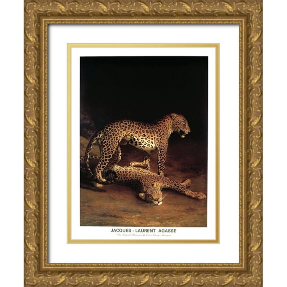 Agasse, Jacques-Laurent 19x24 Gold Ornate Wood Framed with Double Matting Museum Art Print Titled - Twp Leopards