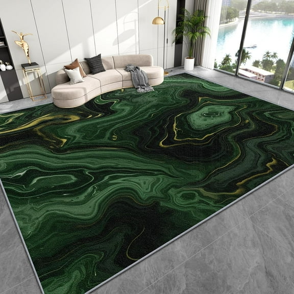 Agate Area Rugs, Abstract Luxury Emerald Green Gold Modern Bedroom Carpet, Reduce Noise Fade Resistant Rug, Dirty Resistant Non-Skid Printed Carpets for Home Decor 5x8ft