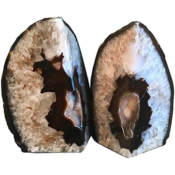 Agate Bookends Black Geode Book Ends Heavy Duty Bookend Holder Decorative with Rubber Bumpers Small(1 Pair, 2-3 LBS)