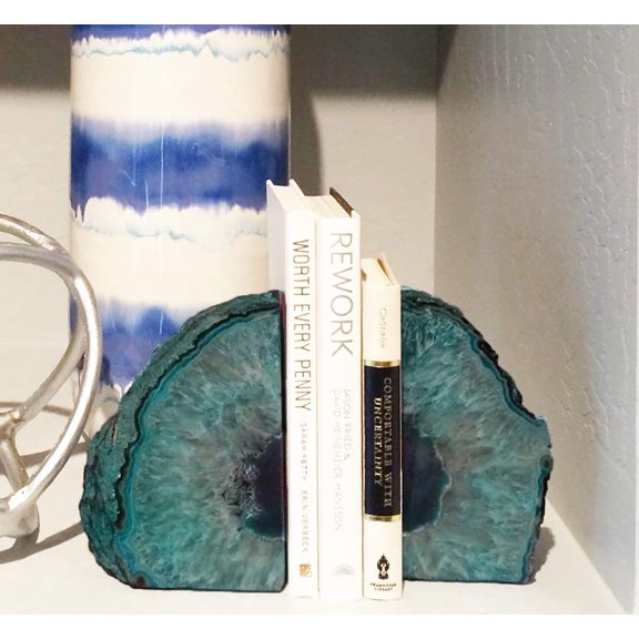 Agate Bookends - Dyed Teal Color (2 Pieces)