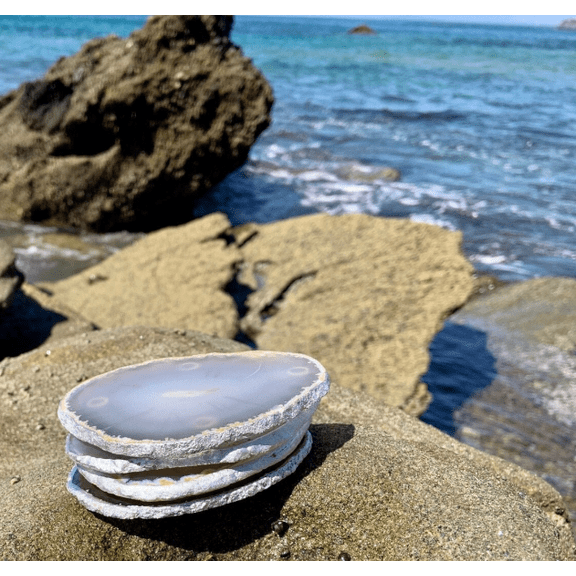 Agate Coasters Set of 4 - Natural Agate Coasters - Silver Rim - Bumpers