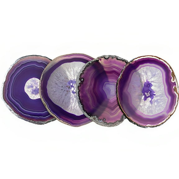 Agate Coasters for Drinks - Set of 4 Geode Crystal Quartz Rock Slices With Rubber Bumpers