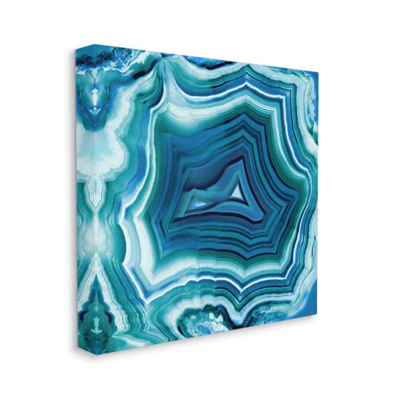Agate Crystal Pattern Blue Abstract Design Abstract Gallery-Wrapped Canvas Print Wall Art, 17x17