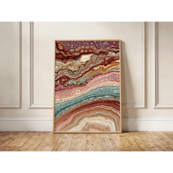 Agate Earth Tones Geode Poster Wall Art Fluid Mineral Layers , Poster Print Only