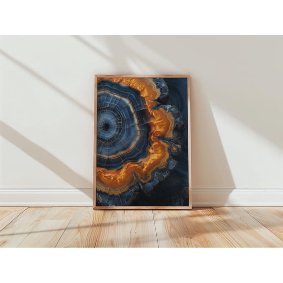 Agate Geode Blue Orange Crystal Modern Earthy Poster Unframed Paper Print