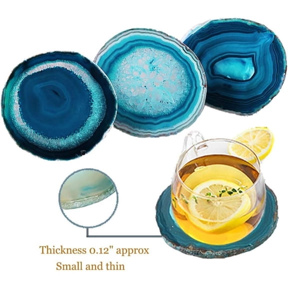 Agate Geode Coasters for Drinks Crystal Stone Table Coasters Large Set of 4 Unique Gifts Dyed Teal 3.5-4" Good Size For Home Decorative Stones