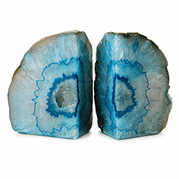 Agate Geode Stone Bookends Dyed Teal 6-8LBS Home Office Decor