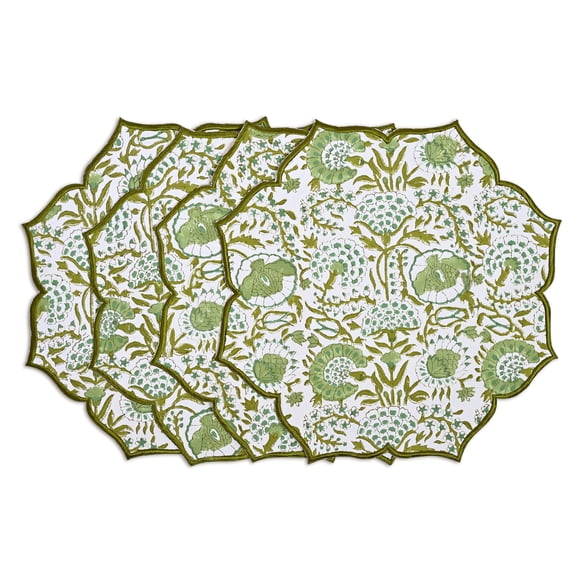 Agate Green Hand Block Print Table Place Mats, Set of 4
