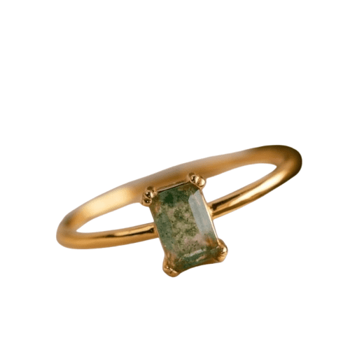 Agate Green Stone Ring Emerald Cut Moss Agate Bridal Ring Green Stone Solid 14K Gold Plated Ring For Fiancée Promise Ring Gift For Her' ||Ali Baba Jewellery