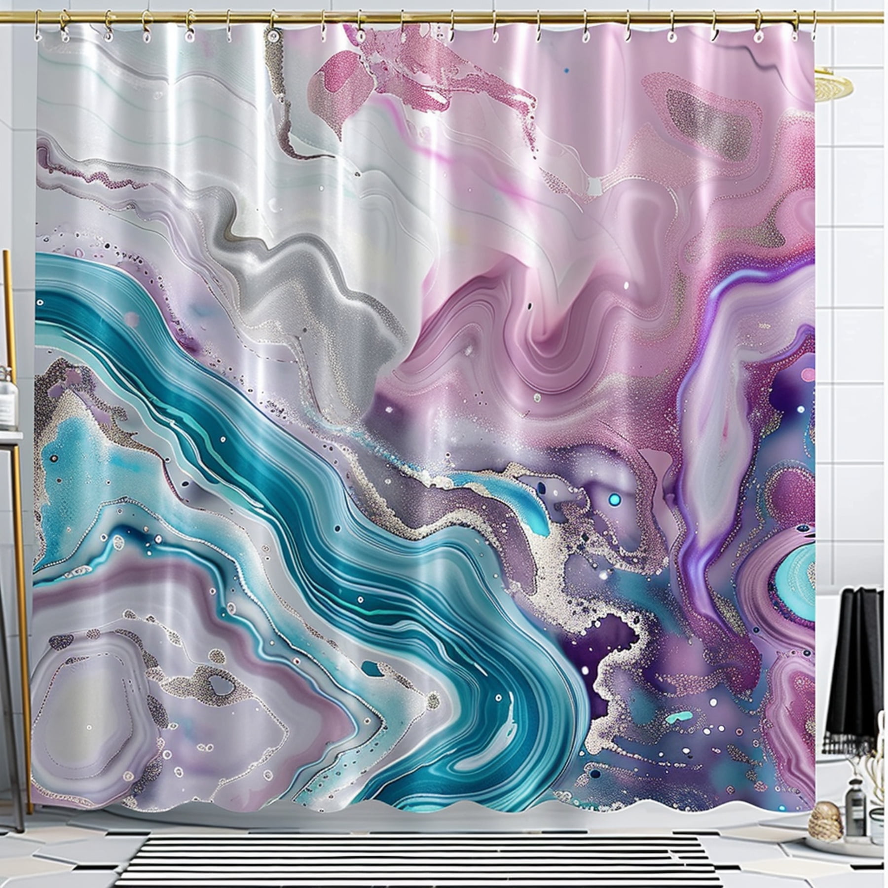 Agate Marble Print Shower Curtain for Girls Room Decor Pink Blue Purple ...