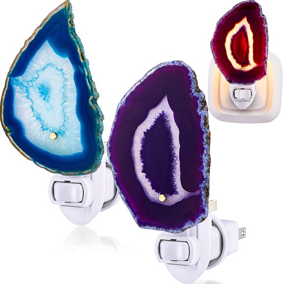 Agate Night Lights 2 Pack Blue Purple Wall Plug-In LED Home Decor for Hallway Bathroom Bedroom