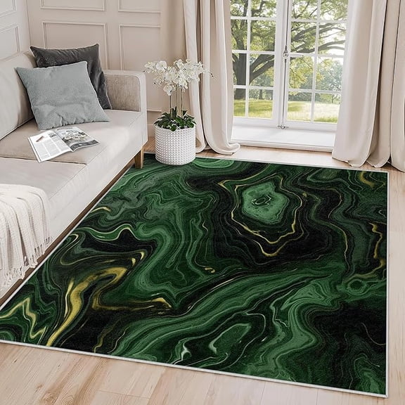 Agate Pattern Rug - Marble Rug, Emerald Dark Green Agate Area Rug, Abstract Luxury Modern Carpet, Washable & Non Slip & Soft Large Rugs, Marble Home Decor Gifts 2 x 3ft