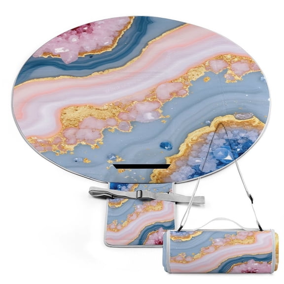 Agate Slice Art Print Large Round Picnic Outdoor Blanket,Waterproof Foldable Blankets Picnic Mat for Beach, Camping