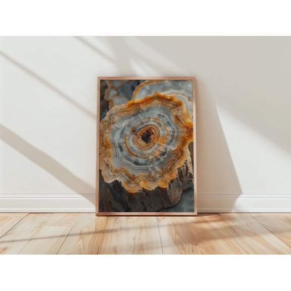 Agate Slice Earthy Orange Gray Boho Living Room Decor, Unframed Poster