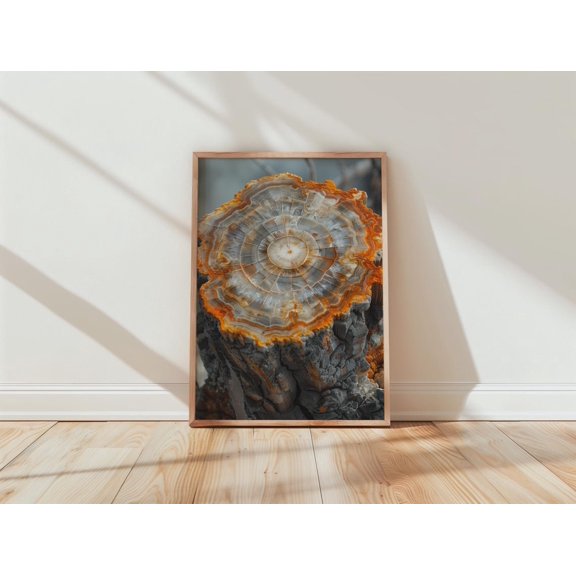 Agate Slice Orange Gray Boho Decor Natural Crystal, Stretched Canvas