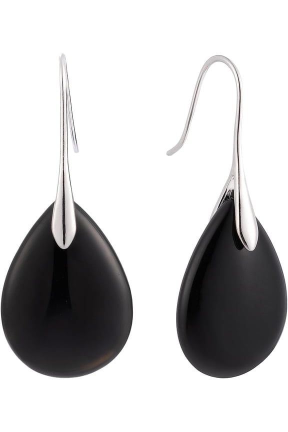Agate Teardrop Stone Grey Drop Earrings Fishhook Dangle Earrings Silver Tone[Z861]