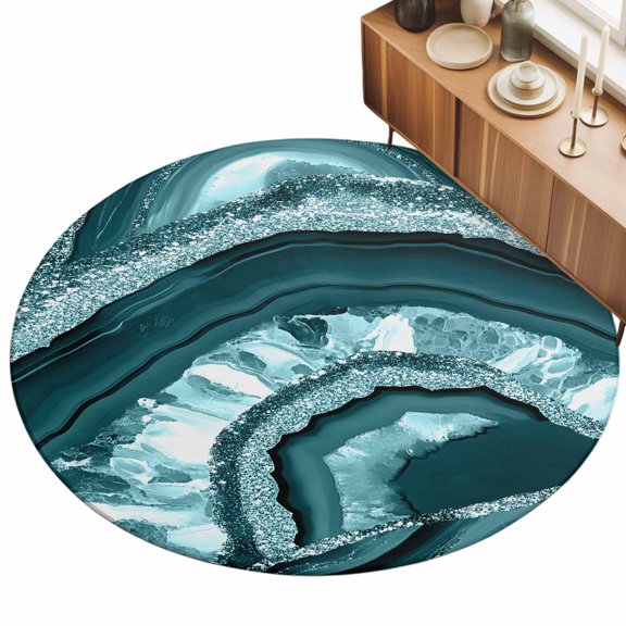 Agate Texture Area Rug, Vintage Green Gradient Crystal Non-Slip Felt Rubber Backing Round Indoor Carpet Washable Rugs for Living Room Bedroom 3ft