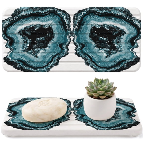 Agate Texture Diatomaceous Earth Coasters, Vintage Blue Gradient Crystal Water Absorbent Diatomite Coaster, Bathroom Tray Stone Dish Drying Mat Kitchen Sink Tray 8.3x4in