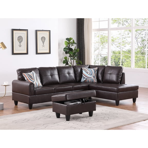 Agathea 97" Wide 3 Pieces Faux Letter Right Facing Sofa Set with ottoman