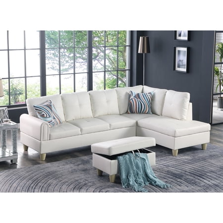 Agathea 97" Wide 3 Pieces Faux Letter Right Facing Sofa Set with ottoman