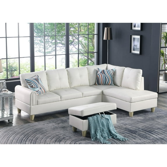 Agathea 97" Wide 3 Pieces Faux Letter Right Facing Sofa Set with ottoman