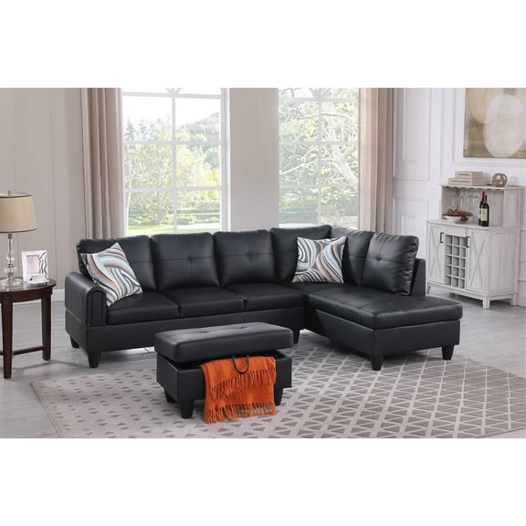 Agathea 97" Wide 3 Pieces Faux Letter Right Facing Sofa Set with ottoman