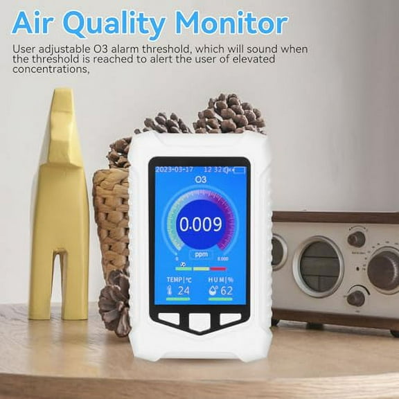 Agatige Air Quality Monitor, 3 in 1 Ozone Meter Monitor Indoor O3 Gas Detector with Temperature & Humidity Meter, Handheld USB Charging Sensitive Air Quality Pollution Monitor for