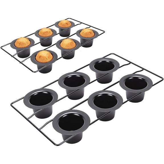Agatige Carbon Steel Popover Pan, 6 Cup Deep Non Stick Deep Muffin Pan for Muffins, Quiches, Pudding Cakes 8.9x15.9x2.2in