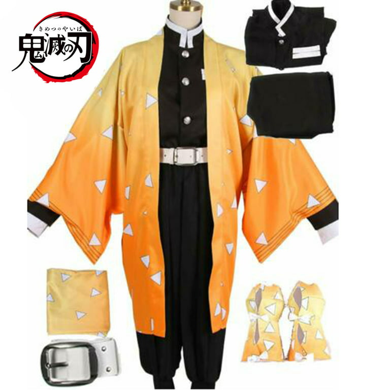 5PCS Demon Slayer Agatsuma Zenitsu Cosplay Kimono Set Halloween Comic  Costume 6 Pieces Zenitsu Cosplay Accessories,Children 160CM