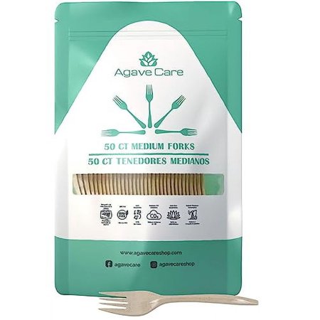 Agave Care 50 Pack Biodegradable Fork Made W/Agave Fibres - A Natural Environmental Friendly Option Compostable, Healthier, Safer & Reusable Eco-Friendly Forks - Cutlery for Eating in Dinner Parties