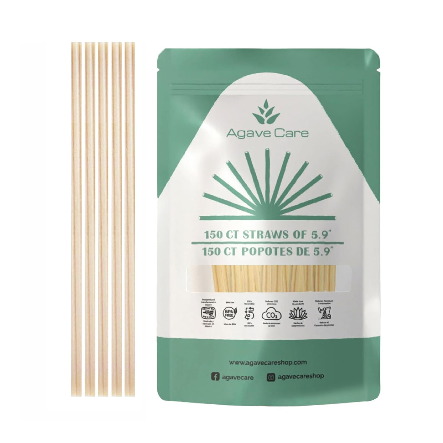 5.9" Natural Agave Fiber Biodegradable Cocktail Straws