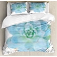 thumbnail image 1 of Agave Duvet Cover Sets, Polygonal Botanical Blossom with Pointy Petals on Plain Backdrop, Bedding Set with 2 Duvet Covers & 4 Pillowcases, 2 Pack Cal King Size, White Pale Sky Blue, by Ambesonne, 1 of 3