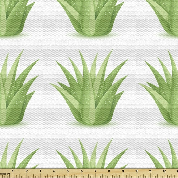 Ambesonne Agave Fabric by the Yard Upholstery, Desert Cacti Blossom Motifs, 2 Yards, White Pistachio Green