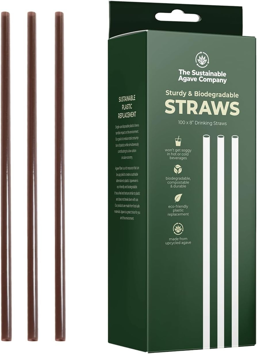 Agave Fiber Unwrapped Drinking Straws 100 Count Biodegradable