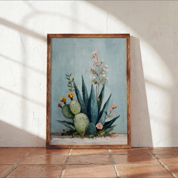 Agave Nopal Wall Art Mexican Desert Botanical Decor Southwest Folk, Unframed Canvas