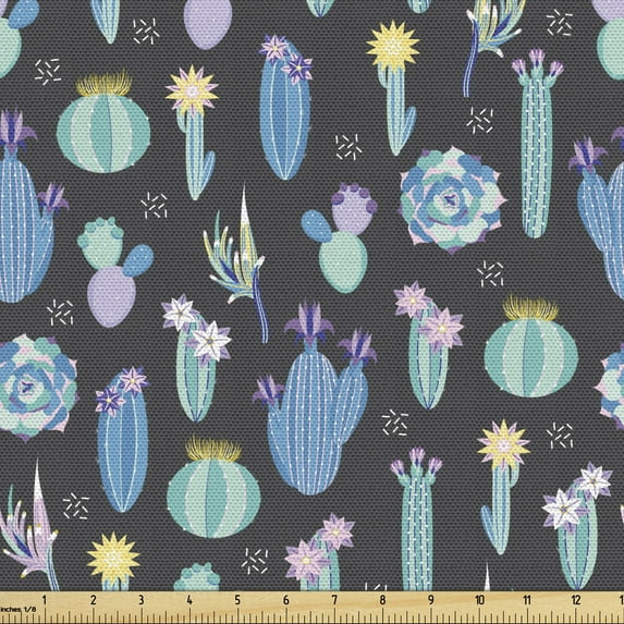 Ambesonne Agave Fabric by the Yard Upholstery, Family Tropical Succulents, 10 Yards, Charcoal Grey Multicolor