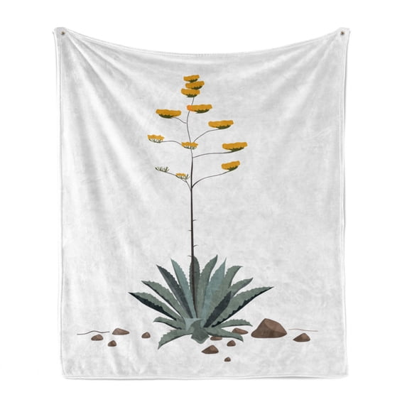 Agave Soft Flannel Fleece Throw Blanket, Americana Blossoming Flower and Leaves in Desert Natural Wild Plant, Cozy Plush for Indoor and Outdoor Use, 70" x 90", White Earth Yellow, by Ambesonne