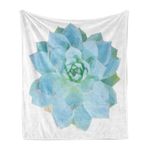 Agave Soft Flannel Fleece Throw Blanket, Polygonal Botanical Blossom with Pointy Petals on Plain Backdrop, Cozy Plush for Indoor and Outdoor Use, 50" x 70", White Pale Sky Blue, by Ambesonne