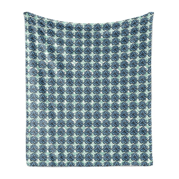 Agave Soft Flannel Fleece Throw Blanket, Repeating Cacti Flower Like Blossoming on Diagonal Squares Backdrop, Cozy Plush for Indoor and Outdoor Use, 70" x 90", Mint Green Pale Sky Blue, by Ambesonne