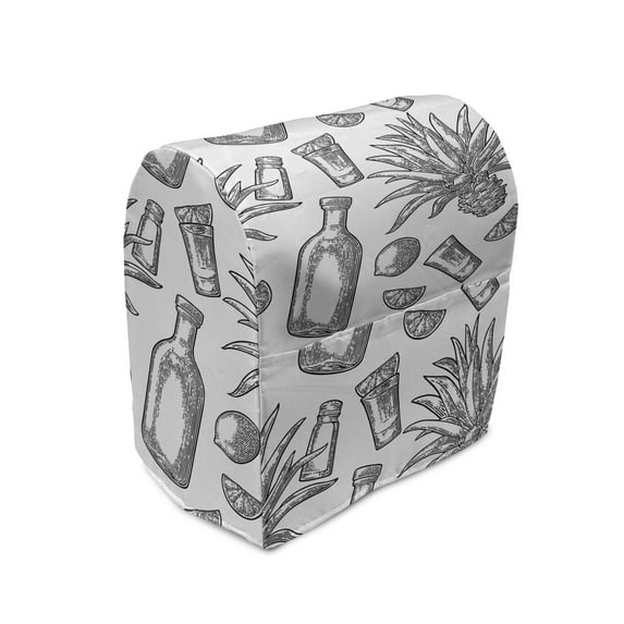 Agave Stand Mixer Cover, Tropical Plant and Fruit Lime Salt Shot of Tequila Vintage Engraving Sketch, Kitchen Appliance Organizer Bag Cover with Pockets, 5 Quarts, White Charcoal Grey, by Ambesonne