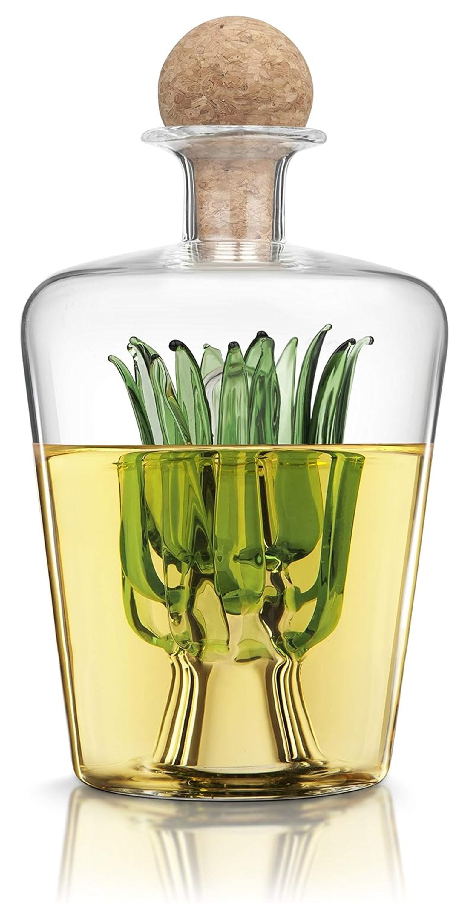 Agave Tequila Decanter - 850ml Handmade Bottle with Natural Cork Stopper and Wide Spout for Smooth Pouring - Inspired by Agave Plant for Tequila Serving (TQ5301)