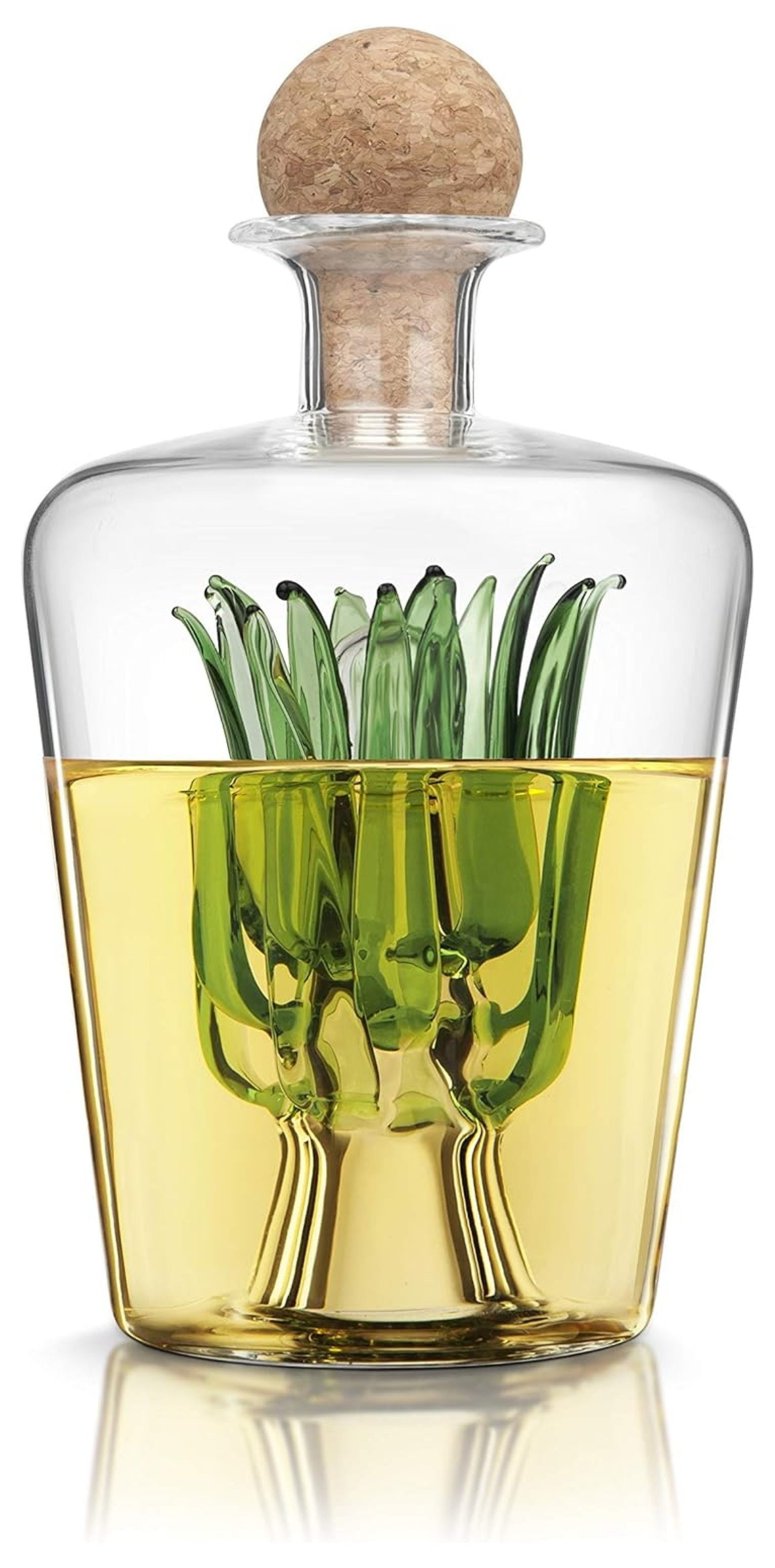 Agave Tequila Decanter - 850ml Handmade Bottle with Natural Cork Stopper and Wide Spout for Smooth Pouring - Inspired by Agave Plant for Tequila Serving (TQ5301)