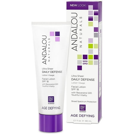 Andalou Naturals Ultra Sheer Daily Defense Facial Lotion with SPF 18 | Age Defying Lightweight Hydrating Facial Moisturizer | Face Lotion for Women | Sunscreen for Face 2.7 fl Oz (80 ml)