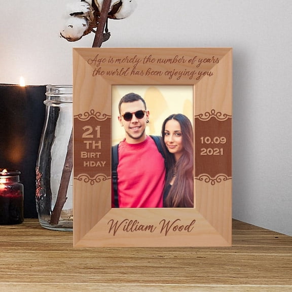 Age Is Merely The Number Of Years The World Has Been Enjoying You Personalized Wooden Frame 3 1/2" x 5" Brown (Vertical)