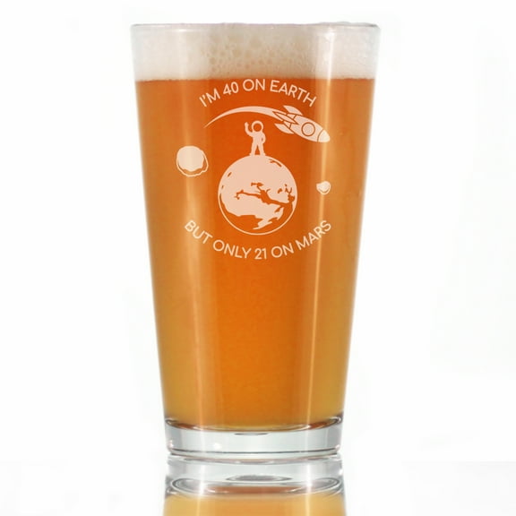 Bevvee Pint Glass 16 oz Age On Mars 40 40th Birthday Beer Glass Gift Beer Glasses