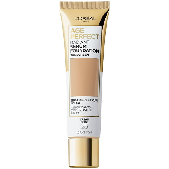 L'Oreal Paris Age Perfect Radiant Serum Foundation Makeup, 25 Cream Beige, 1 fl oz